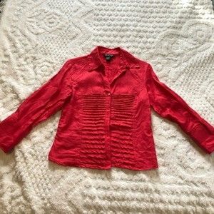 Tracy M 100% linen fuschia pink horizontal pleated front blouse size medium